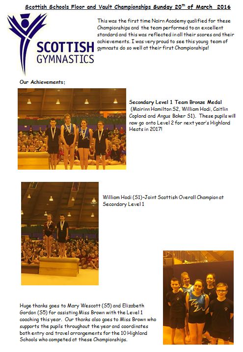 Scottish Schools Gymnastics Championships – Nairn Academy